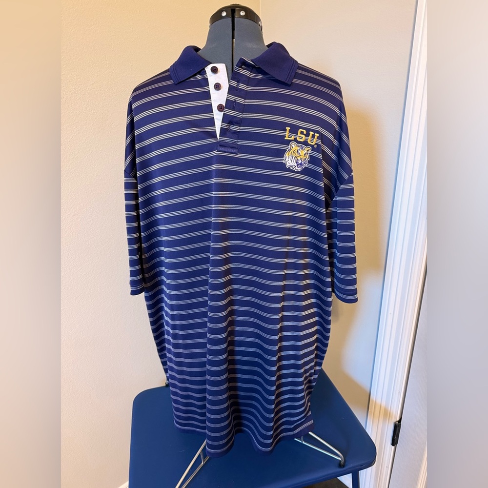 LSU Men’s Purple & White Striped Polo